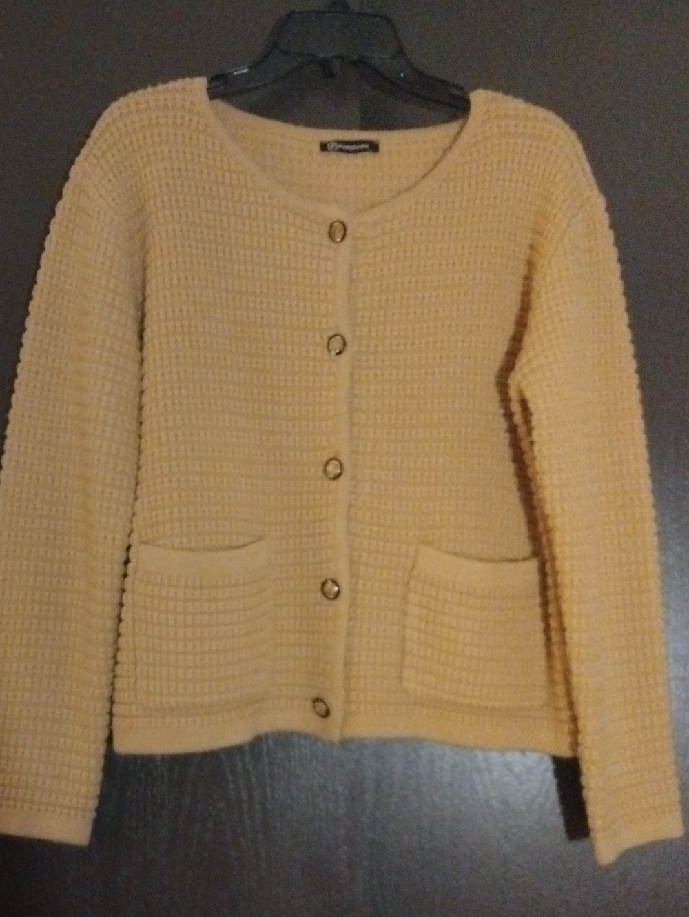 Knit Button-Front Cardigan in Tan. Like New